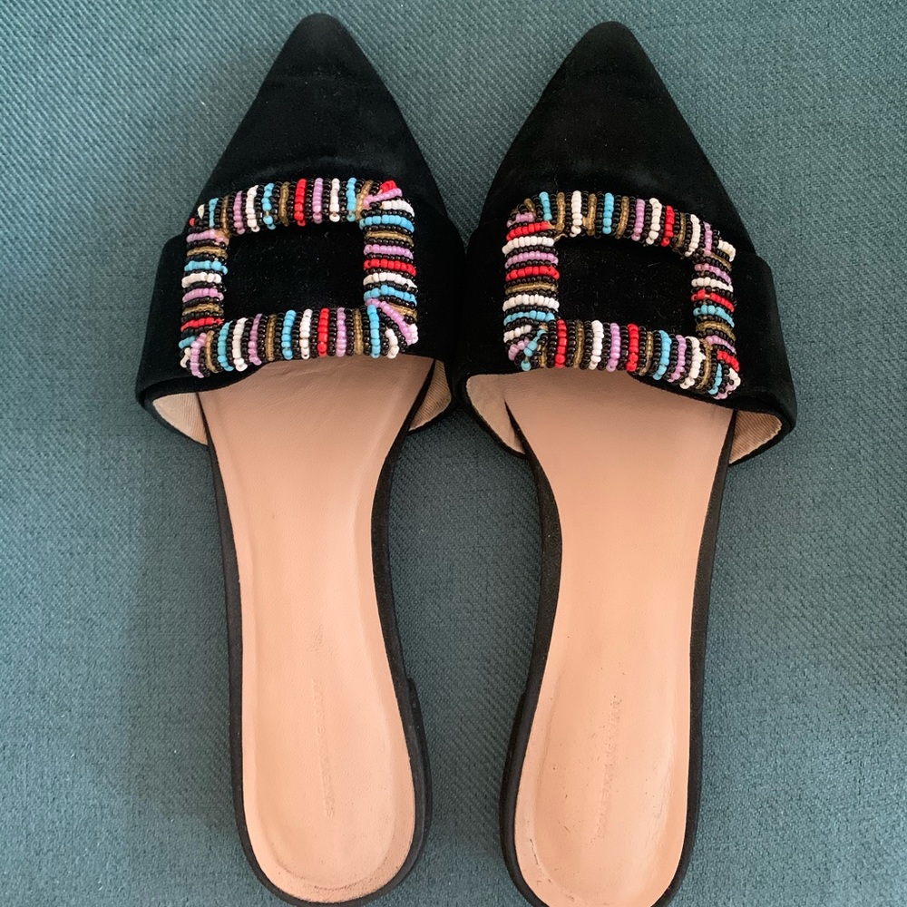Black suede mules